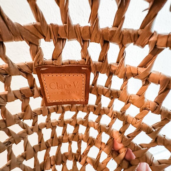 Clare V Pot De Miel Straw Bucket Bag with Tomatoe Red Leather Handle - Picture 2 of 6